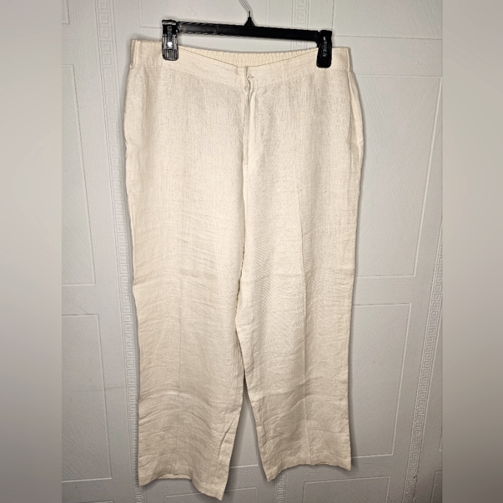 dbLife Womens Vintage Cream Linen Pants Wide Leg High Rise Flat Front Sz XL EUC